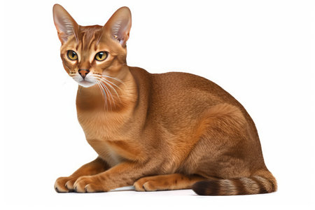 Beautiful Abyssinian cat isolated on white background. 3D illustration.の素材