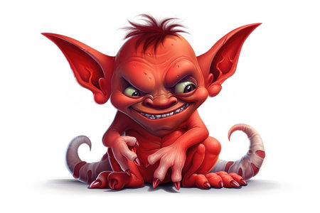 3d rendered illustration of a little red devil with a tail.の素材