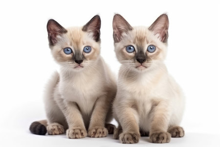 Two siamese kittens with blue eyes isolated on white background.の素材