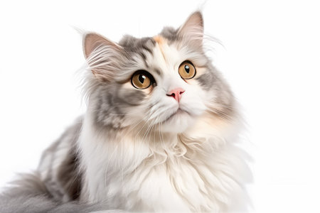beautiful long-haired cat of siberian breed, isolated on whiteの素材