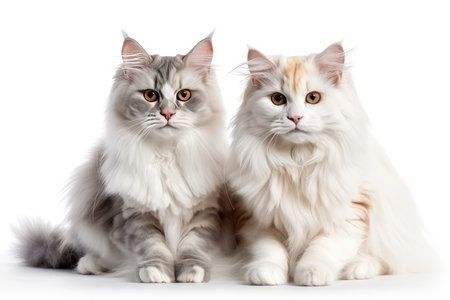 Two purebred siberian kittens in front of a white backgroundの素材