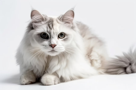 Siberian breed of cat, close-up portrait on white backgroundの素材