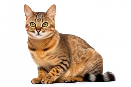 Beautiful brown cat sitting on a white background. Isolated.の素材