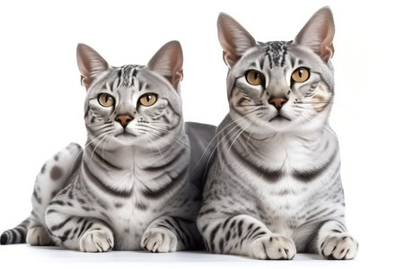 two bengal cats, black and silver color, isolated on whiteの素材