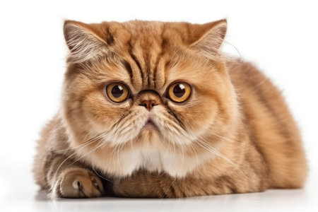 Cute scottish fold cat lying on a white background.の素材
