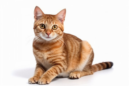 ginger cat sitting on white background, looking at camera, isolatedの素材