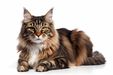 Maine Coon cat isolated on white background. Studio shot.の素材