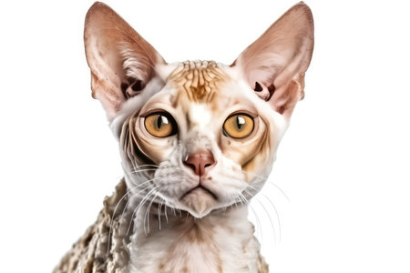 portrait of a purebred sphynx cat on white backgroundの素材