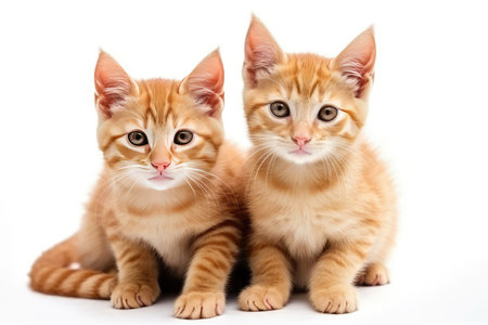 Two cute little kittens isolated on a white background. Studio shot.の素材