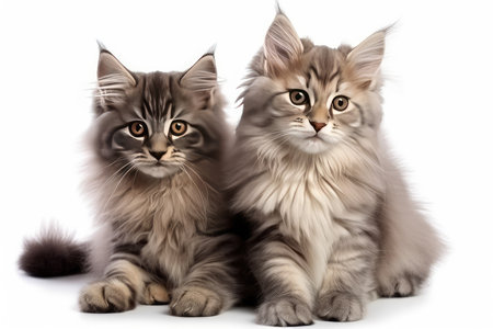 two maine coon kittens in front of a white background.の素材