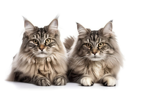 maine coon cat in front of a white backgroungの素材