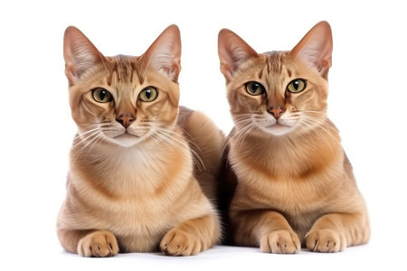 Two young purebred abyssinian cats isolated on a white background.の素材
