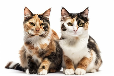Portrait of two beautiful multicolored cats isolated on white backgroundの素材