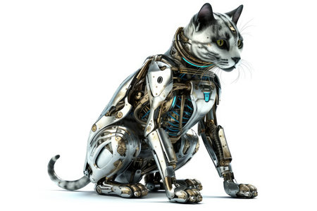 3D rendering of a cat robot isolated on a white background.の素材