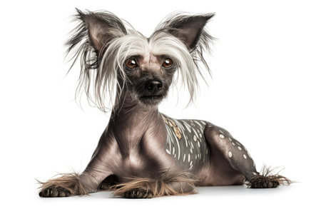 Chinese Crested Dog, 10 months old, in front of white backgroundの素材