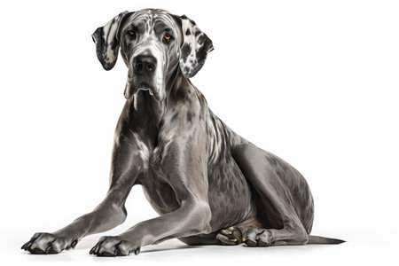 Great Dane dog sitting in front of a white background, 3D renderingの素材