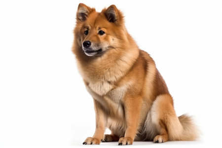 Chow-chow dog sitting in front of a white backgroundの素材