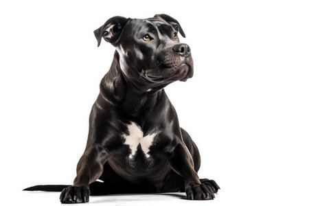 Cane Corso dog sitting in front of a white studio backgroundの素材