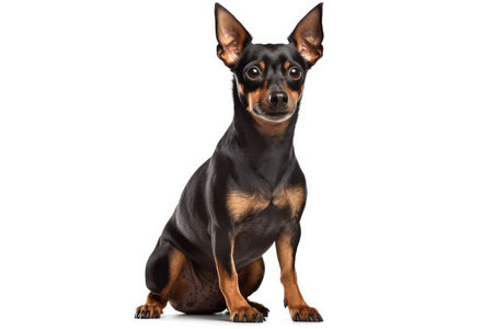 Miniature pinscher sitting and looking at the camera, isolated on whiteの素材