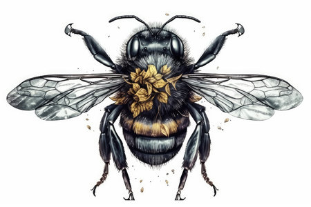 Honey bee. Vintage hand drawn illustration. Isolated on white background.の素材