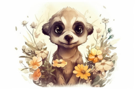 Cute chihuahua dog with flowers. Vector illustration.の素材