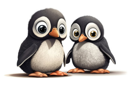 Two cute penguins isolated on a white background. 3d renderの素材