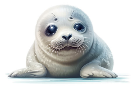 Baby seal on a white background. 3d rendering. Computer digital drawing.の素材