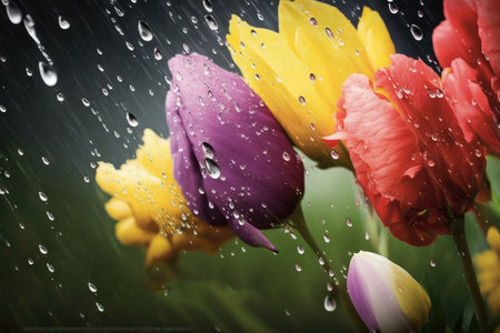 Tulips in the rain. Selective focus. nature.の素材