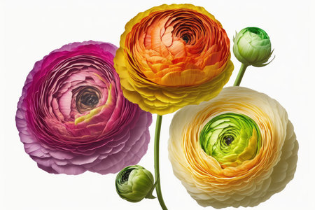 Ranunculus (persian buttercups) on white backgroundの素材