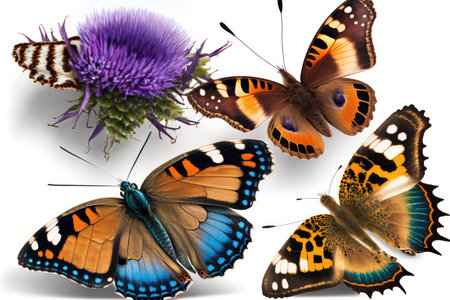 Butterfly collection isolated on white background. Colorful butterfly collection.の素材