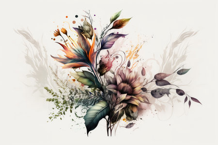 Grunge floral background with watercolor flowers. Hand-drawn illustration.の素材