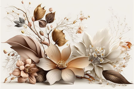 Vector floral composition with beige, brown and beige flowers.の素材