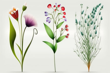Set of wild flowers isolated on a white background. Vector illustration.の素材