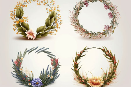 Set of floral wreaths isolated on white background. Vector illustration.の素材