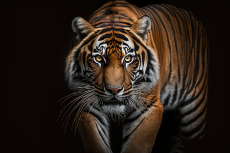 Portrait of a tiger on a black background in the dark.の素材