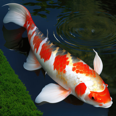 Koi fish swimming in the pond. 3D rendered Illustration.の素材