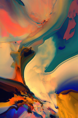 abstract background of oil paint in blue, orange and yellow colorsの素材