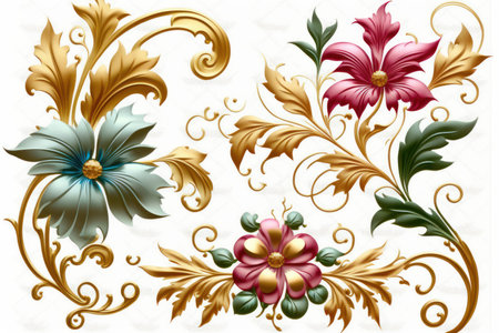 Vector set of vintage elements for design. Floral ornament with flowers.の素材