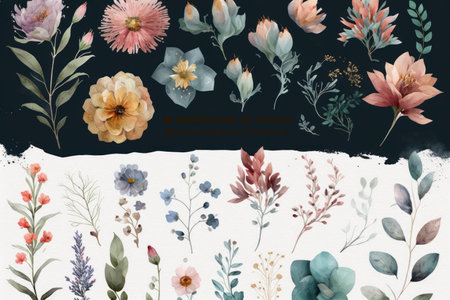 Watercolor floral background with flowers. Hand painted watercolor illustration.の素材