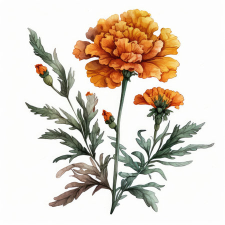 Watercolor marigold flowers isolated on white background. Hand drawn illustrationの素材