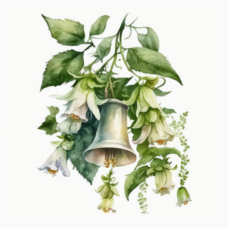 Bouquet of white flowers with a bell. Watercolor illustrationの素材