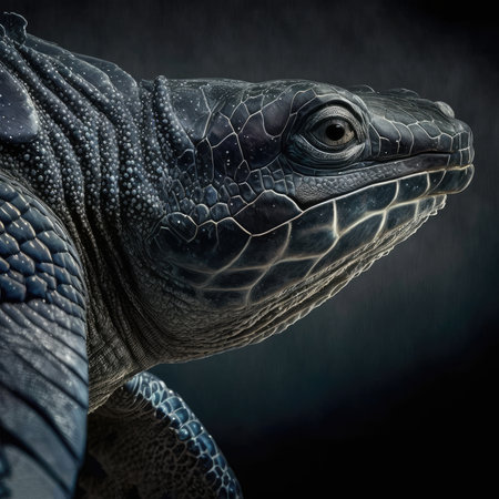 Portrait of a green iguana on a black background. 3d renderingの素材