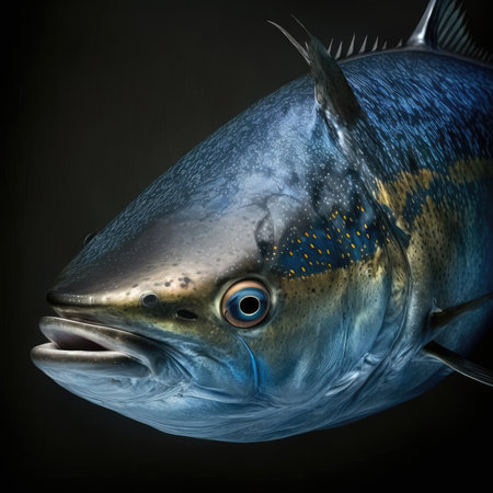 Blue grouper fish isolated on black background. 3D illustration.の素材