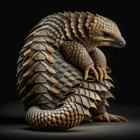 Close-up image of snake made of wood on black background.の素材