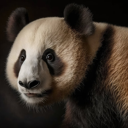 Portrait of a giant panda on a dark background. Studio shot.の素材