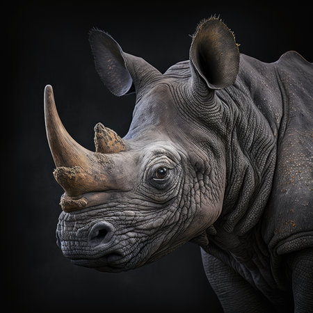 rhinoceros on a black background. 3d illustration.の素材
