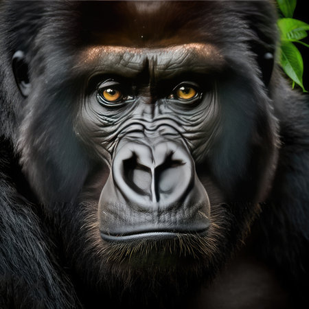 Portrait of a gorilla. Close-up. Black background.の素材