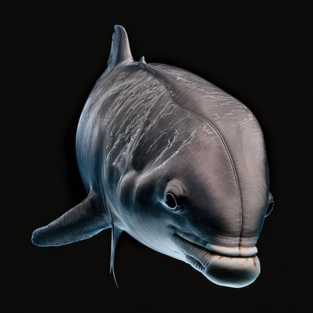 Dolphin - 3D render of a dolphin isolated on black backgroundの素材