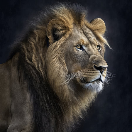 Portrait of a male lion on a black background. 3d renderingの素材