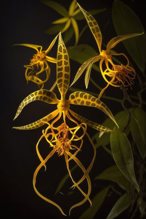 Beautiful yellow orchid on a dark background. Close up.の素材